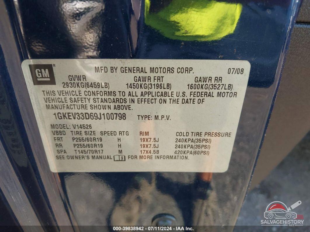 1GKEV33D69J100798 2009 GMC ACADIA photo no. 9