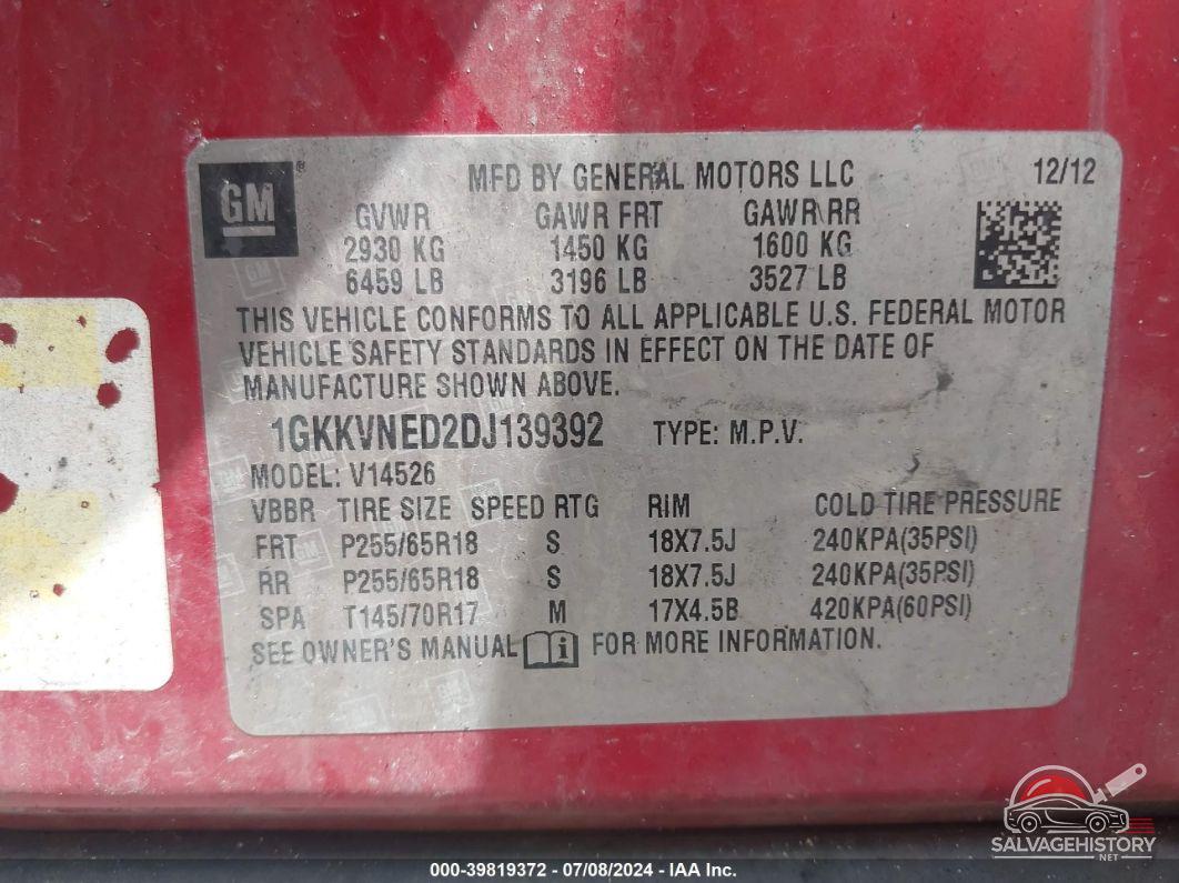 1GKKVNED2DJ139392 2013 GMC ACADIA photo no. 9