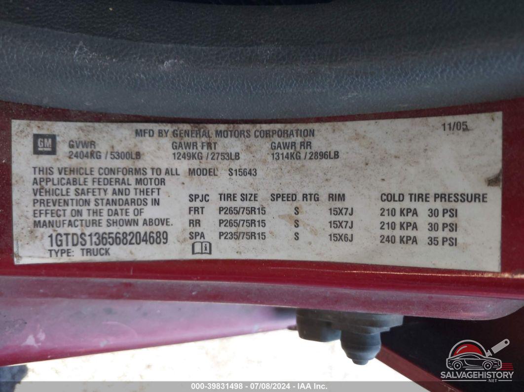 1GTDS136568204689 2006 GMC CANYON photo no. 9