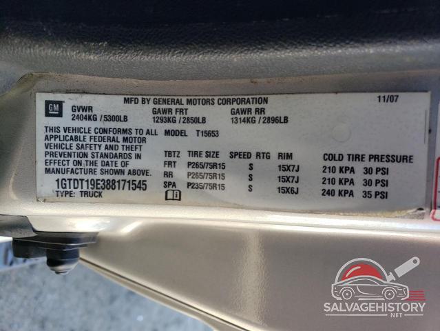 1GTDT19E388171545 2008 GMC CANYON photo no. 12
