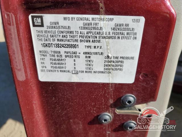 1GKDT13S242268901 2004 GMC ENVOY photo no. 12