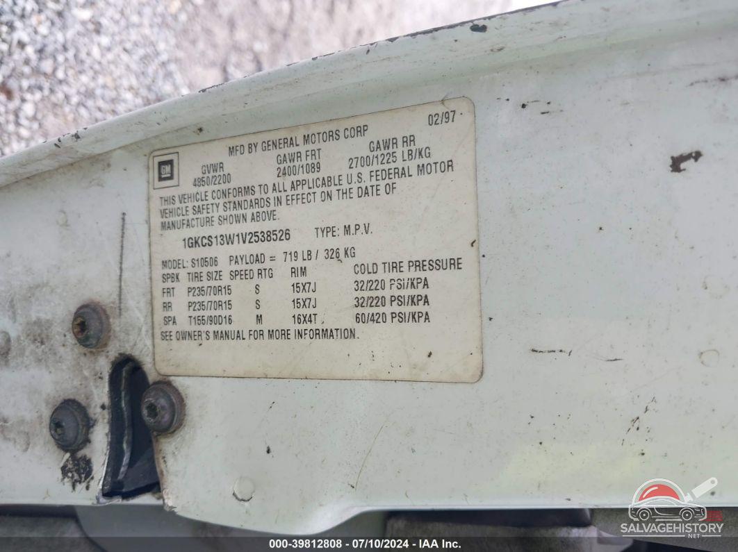 1GKCS13W1V2538526 1997 GMC JIMMY photo no. 9