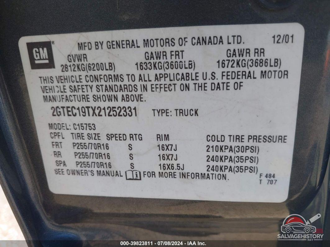 2GTEC19TX21252331 2002 GMC SIERRA 1500 photo no. 9