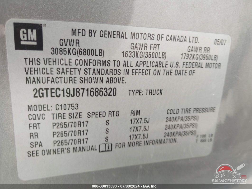2GTEC19J871686320 2007 GMC SIERRA 1500 photo no. 9