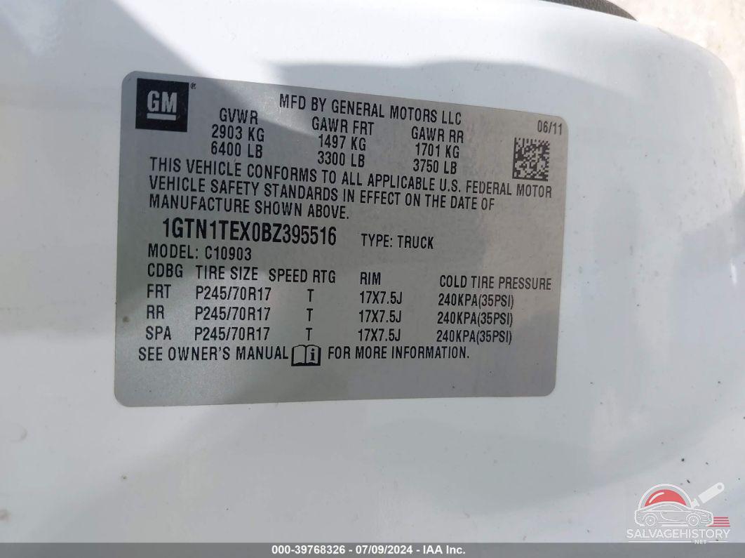 1GTN1TEX0BZ395516 2011 GMC SIERRA 1500 photo no. 9