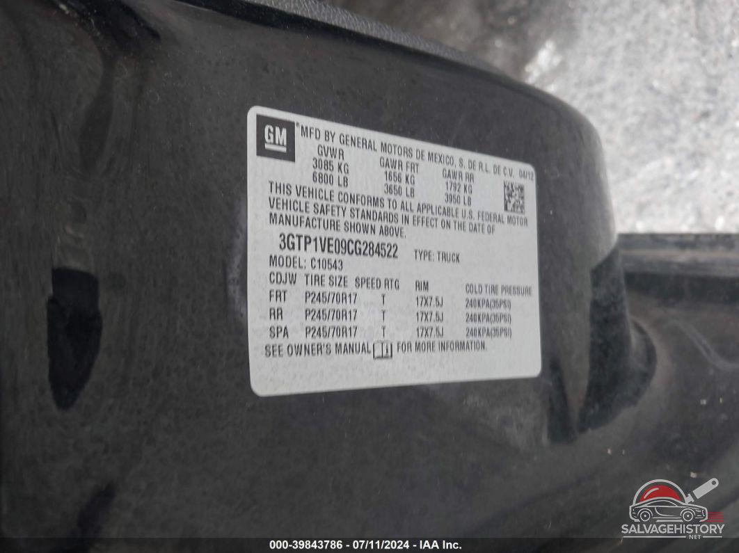 3GTP1VE09CG284522 2012 GMC SIERRA 1500 photo no. 9