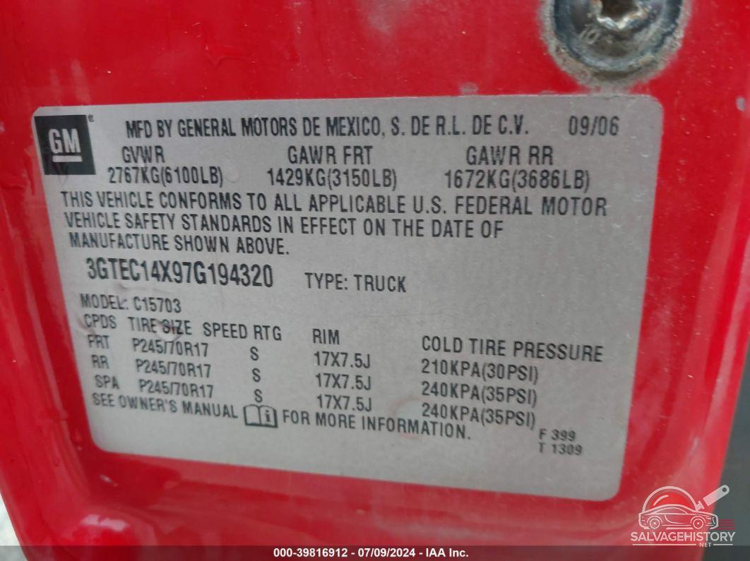 3GTEC14X97G194320 2007 GMC SIERRA 1500 CLASSIC photo no. 9