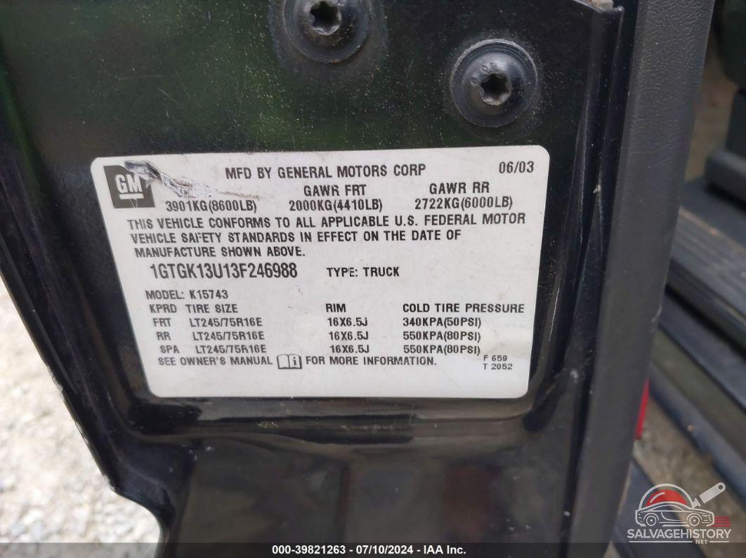 1GTGK13U13F246988 2003 GMC SIERRA 1500HD photo no. 9