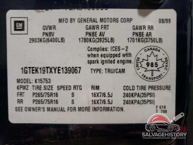 1GTEK19TXYE139067 2000 GMC SIERRA photo no. 12