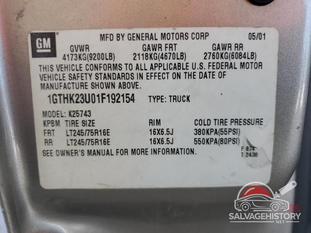 1GTHK23U01F192154 2001 GMC SIERRA photo no. 12