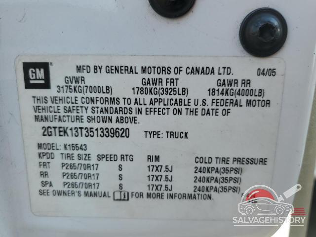 2GTEK13T351339620 2005 GMC SIERRA photo no. 12