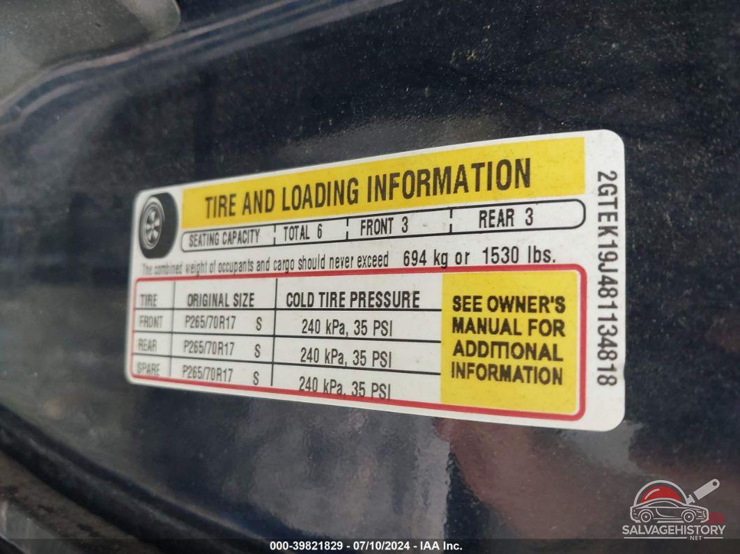 2GTEK19J481134818 2008 GMC SIERRA photo no. 9