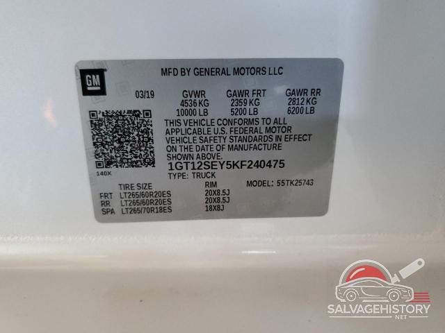 1GT12SEY5KF240475 2019 GMC SIERRA photo no. 12