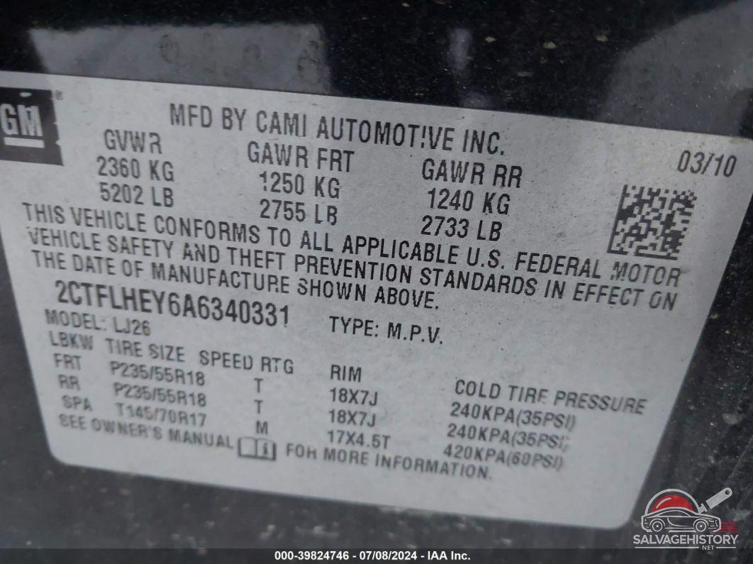 2CTFLHEY6A6340331 2010 GMC TERRAIN photo no. 9