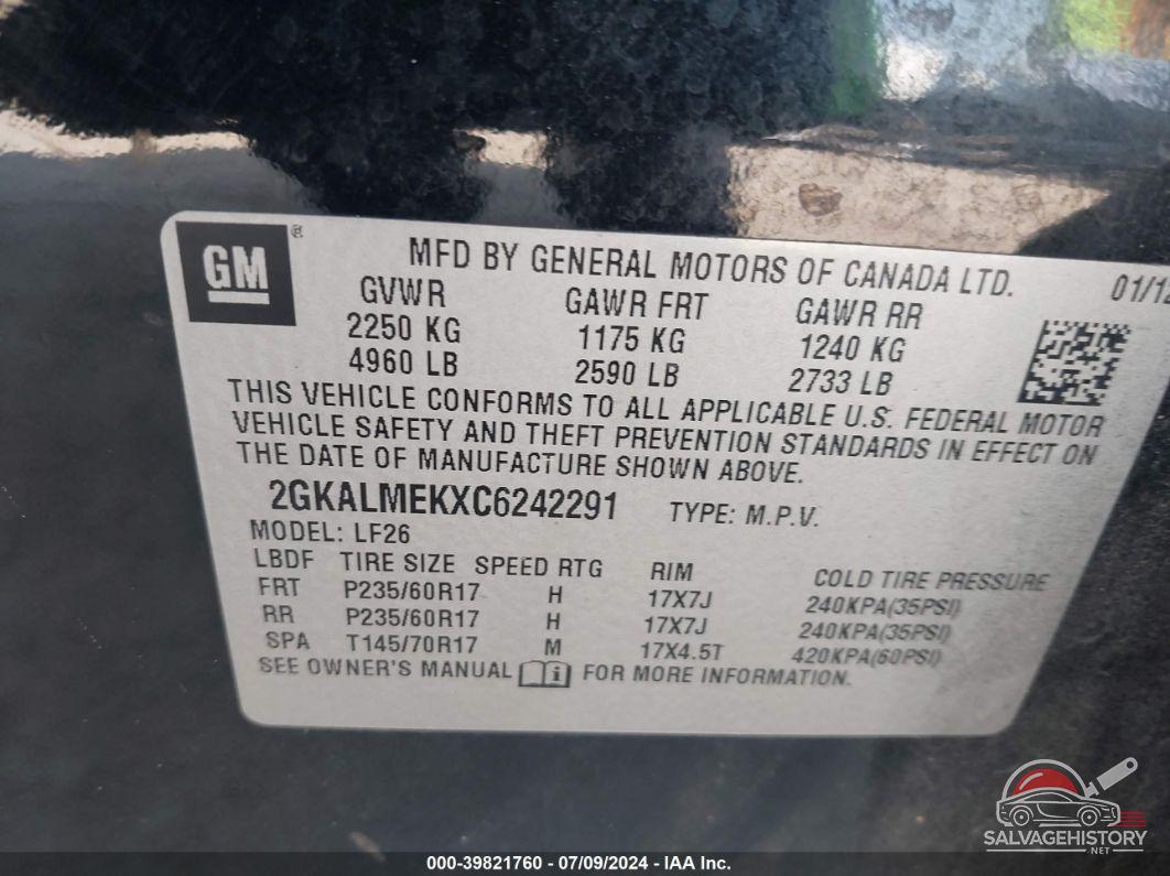 2GKALMEKXC6242291 2012 GMC TERRAIN photo no. 9