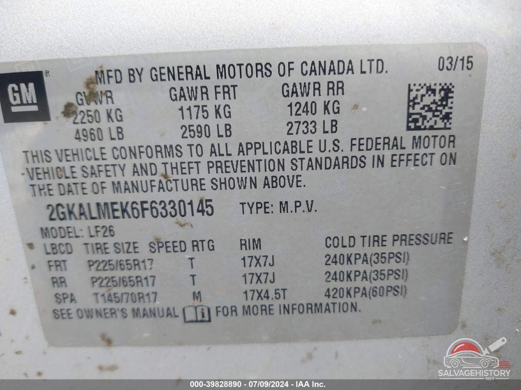 2GKALMEK6F6330145 2015 GMC TERRAIN photo no. 9