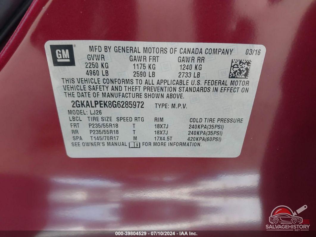 2GKALPEK8G6285972 2016 GMC TERRAIN photo no. 9