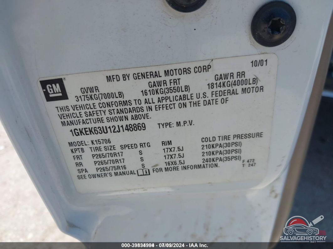 1GKEK63U12J148869 2002 GMC YUKON photo no. 9