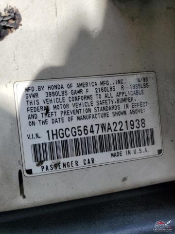 1HGCG5647WA221938 1998 HONDA ACCORD photo no. 12