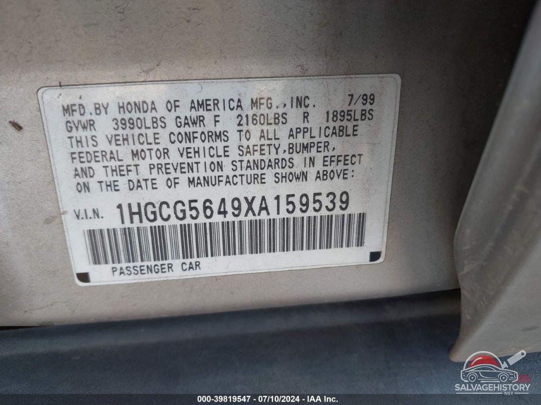 1HGCG5649XA159539 1999 HONDA ACCORD photo no. 9