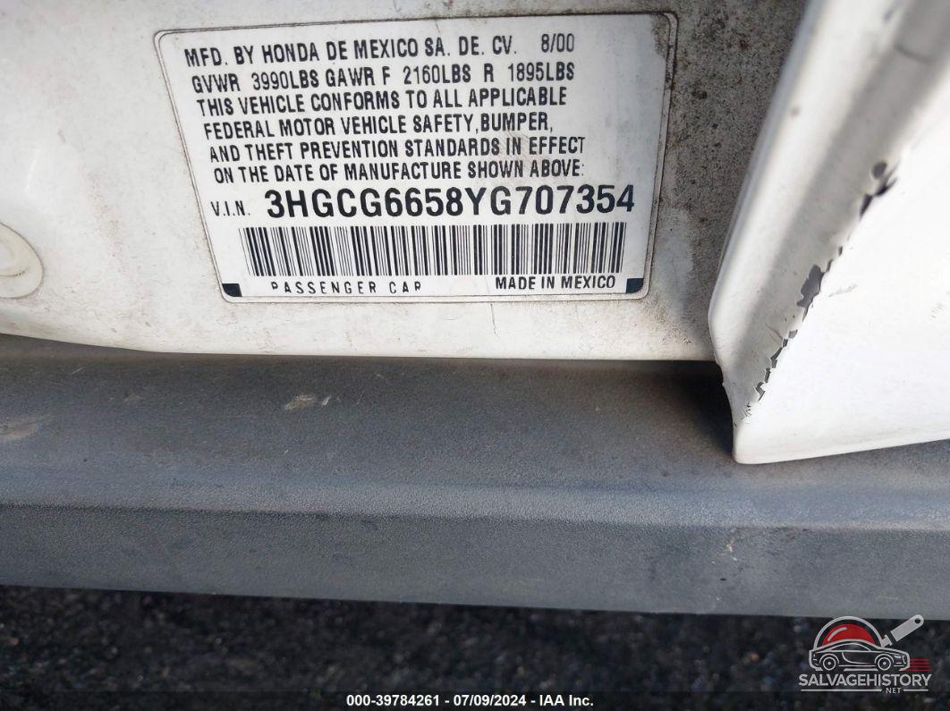 3HGCG6658YG707354 2000 HONDA ACCORD photo no. 9