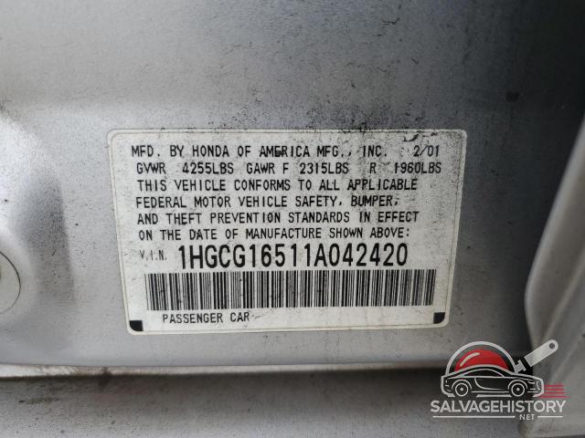 1HGCG16511A042420 2001 HONDA ACCORD photo no. 12