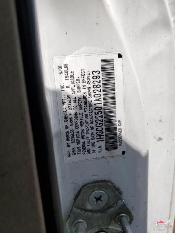 1HGCG22501A028293 2001 HONDA ACCORD photo no. 12