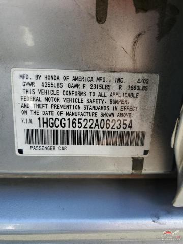 1HGCG16522A062354 2002 HONDA ACCORD photo no. 12