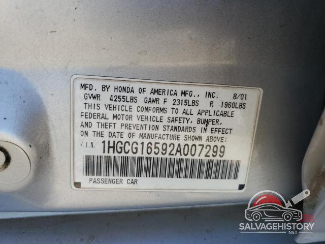 1HGCG16592A007299 2002 HONDA ACCORD photo no. 12