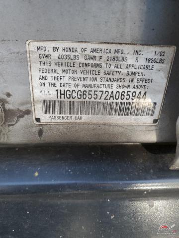 1HGCG65572A065944 2002 HONDA ACCORD photo no. 12
