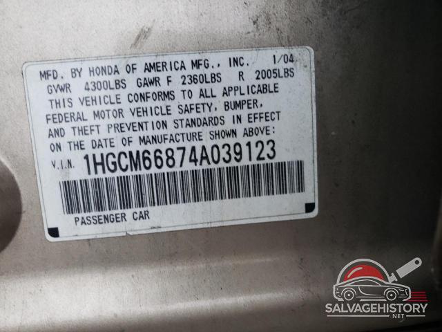 1HGCM66874A039123 2004 HONDA ACCORD photo no. 12
