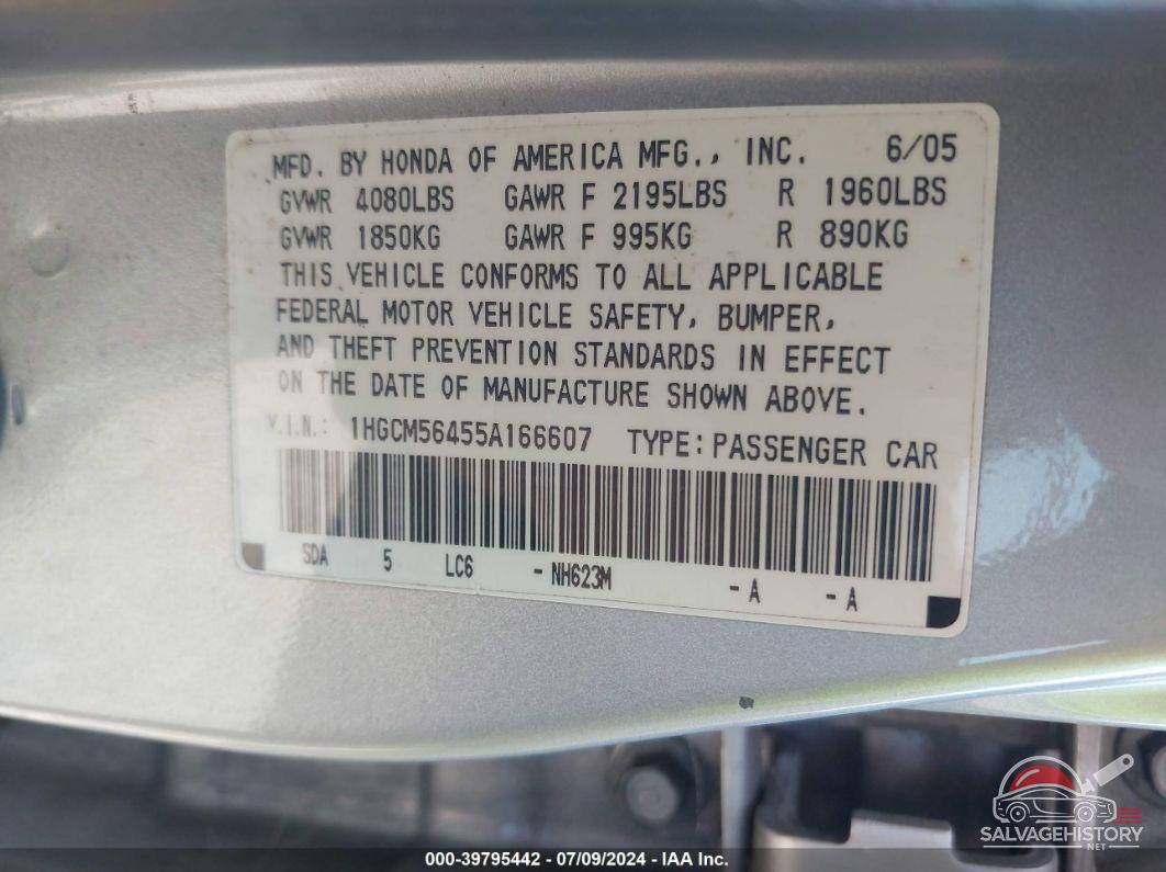 1HGCM56455A166607 2005 HONDA ACCORD photo no. 9