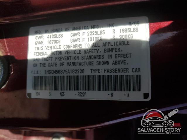 1HGCM56875A182228 2005 HONDA ACCORD photo no. 12