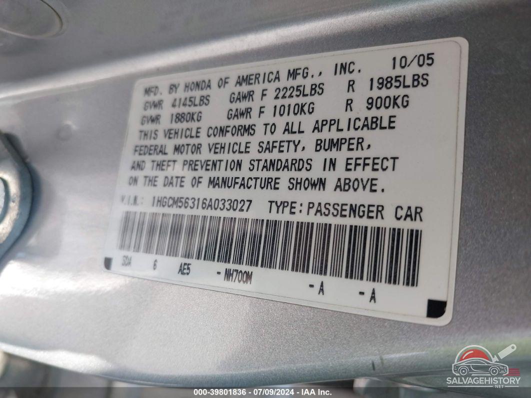 1HGCM56316A033027 2006 HONDA ACCORD photo no. 9