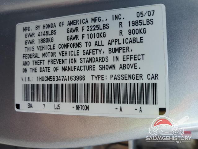 1HGCM56347A163966 2007 HONDA ACCORD photo no. 12