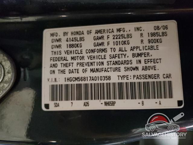 1HGCM56817A010358 2007 HONDA ACCORD photo no. 12