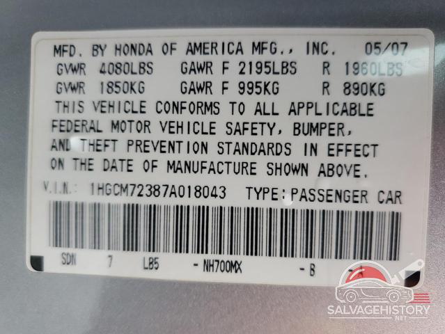 1HGCM72387A018043 2007 HONDA ACCORD photo no. 12