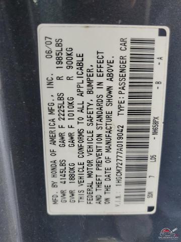 1HGCM72777A019042 2007 HONDA ACCORD photo no. 12