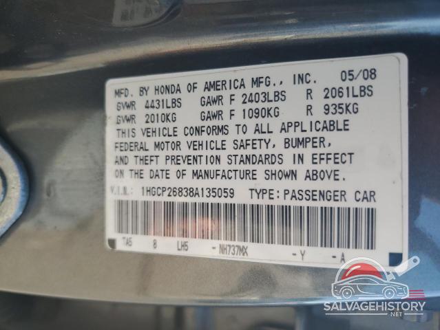 1HGCP26838A135059 2008 HONDA ACCORD photo no. 12