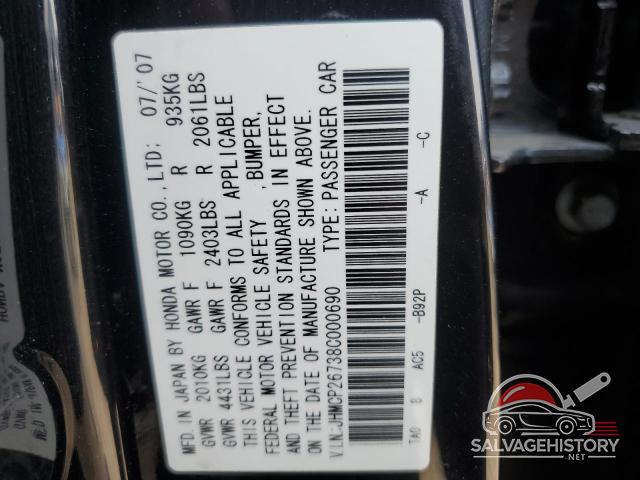 JHMCP26738C000690 2008 HONDA ACCORD photo no. 12