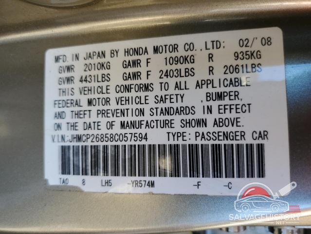 JHMCP26858C057594 2008 HONDA ACCORD photo no. 13