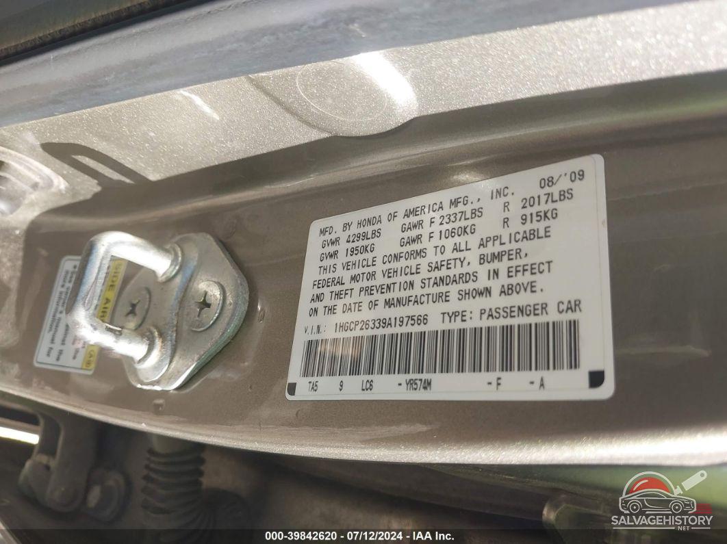 1HGCP26339A197566 2009 HONDA ACCORD photo no. 9