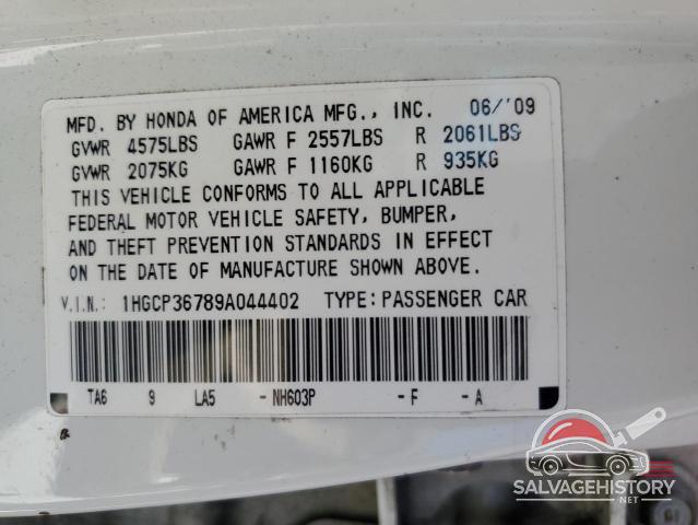 1HGCP36789A044402 2009 HONDA ACCORD photo no. 12