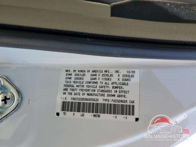1HGCS22839A005420 2009 HONDA ACCORD photo no. 12