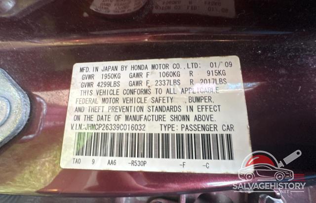 JHMCP26339C016032 2009 HONDA ACCORD photo no. 10