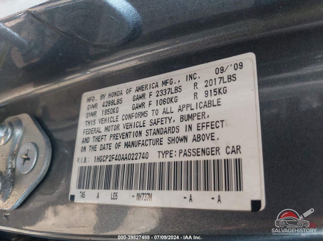 1HGCP2F40AA022740 2010 HONDA ACCORD photo no. 9
