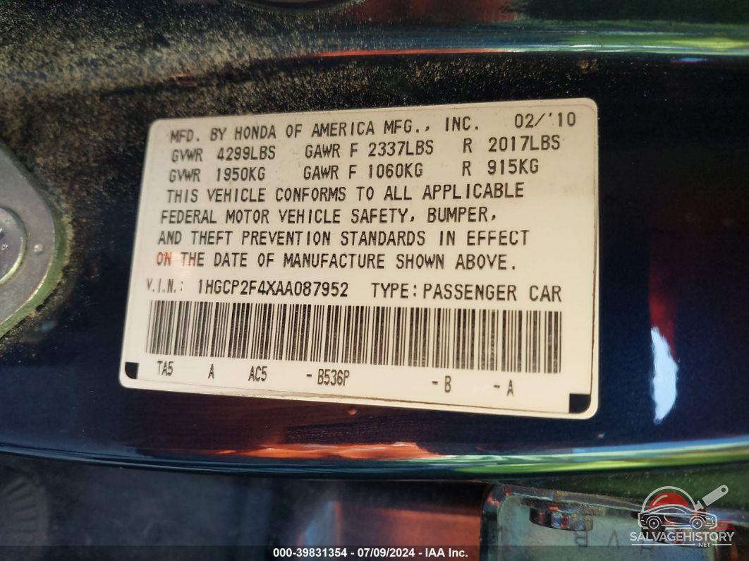 1HGCP2F4XAA087952 2010 HONDA ACCORD photo no. 9