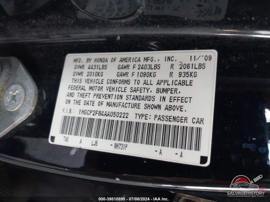 1HGCP2F84AA050222 2010 HONDA ACCORD photo no. 9