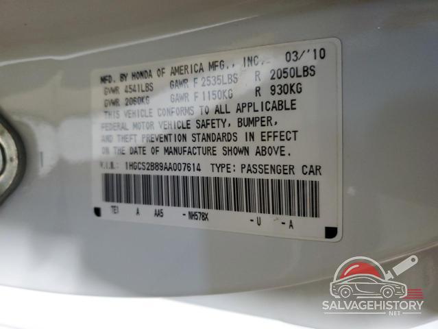 1HGCS2B89AA007614 2010 HONDA ACCORD photo no. 12
