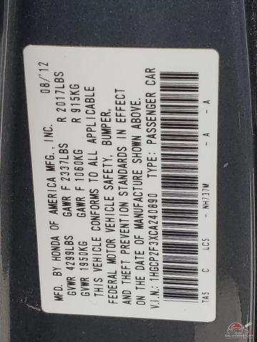 1HGCP2F3XCA240890 2012 HONDA ACCORD photo no. 12